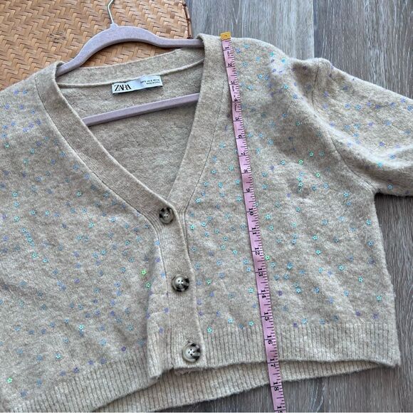 Zara sequin flowers cardigan sweater women’s size S - Picture 5 of 7